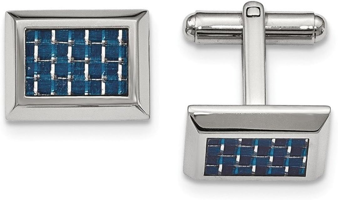 Stainless Steel, Blue Carbon Fiber Inlay Rectangle Cuff Links