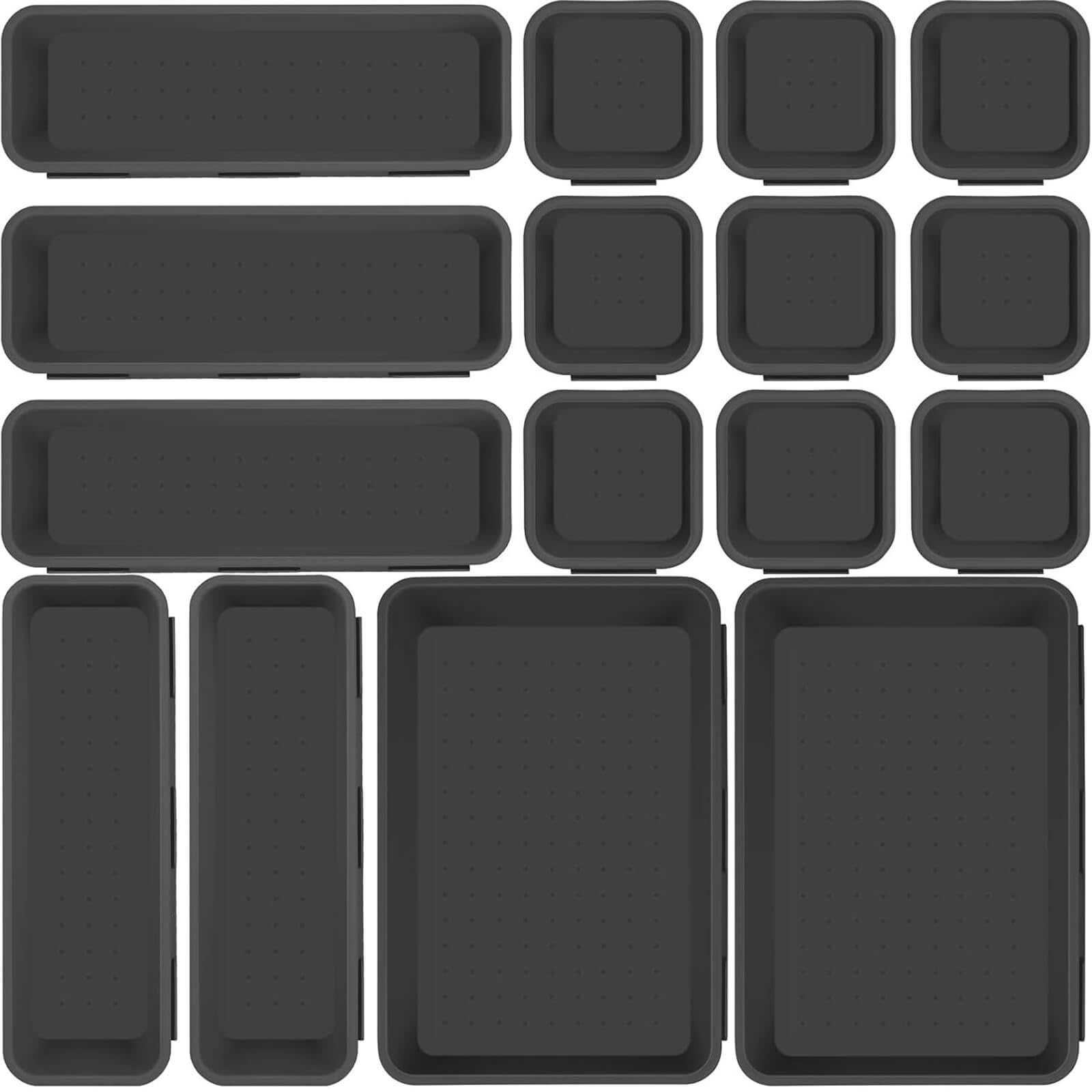 MeianJu Drawer organiser 16pcs Set – Anthracite kitchen organiser, cutlery drawer organiser, makeup organiser, cosmetics organiser, office product, cosmetic storage