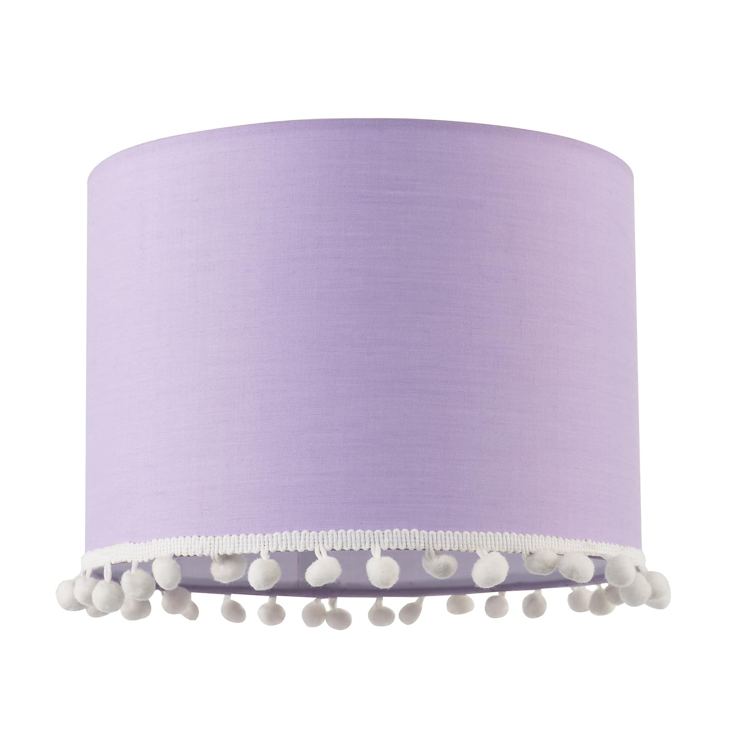 Cute and Modern Lilac Cotton 10" Lamp Shade with Small White Woolly Pom-Poms | for Table Lamp or Ceiling Pendant by Happy Homewares