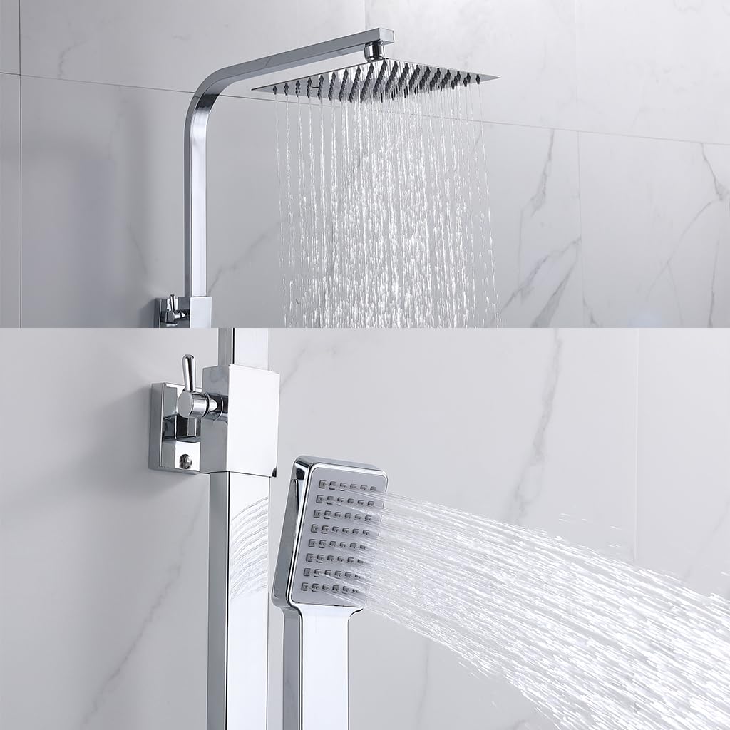 Colonna Doccia, OCEAN ITALY, Doccia Rubinetteria con Miscelatore Termostatico, Asta Regolabile73-115cm, Soffione Doccia Quadrato 20x20cm Acciaio Inox con Rubinetto Quadrato 280x40mm per Box Doccia
