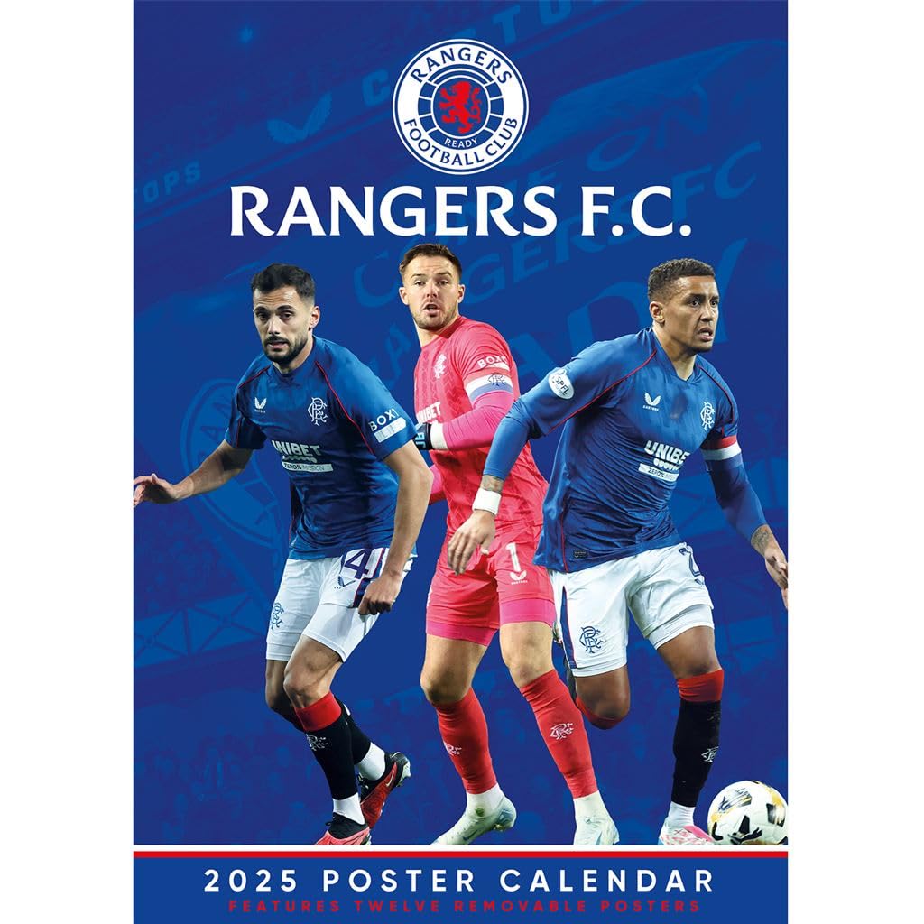 Pyramid International Rangers FC 2025 A3 Poster Calendar, Official Licensed Product, 12 Iconic Team Images, Large A3 Size