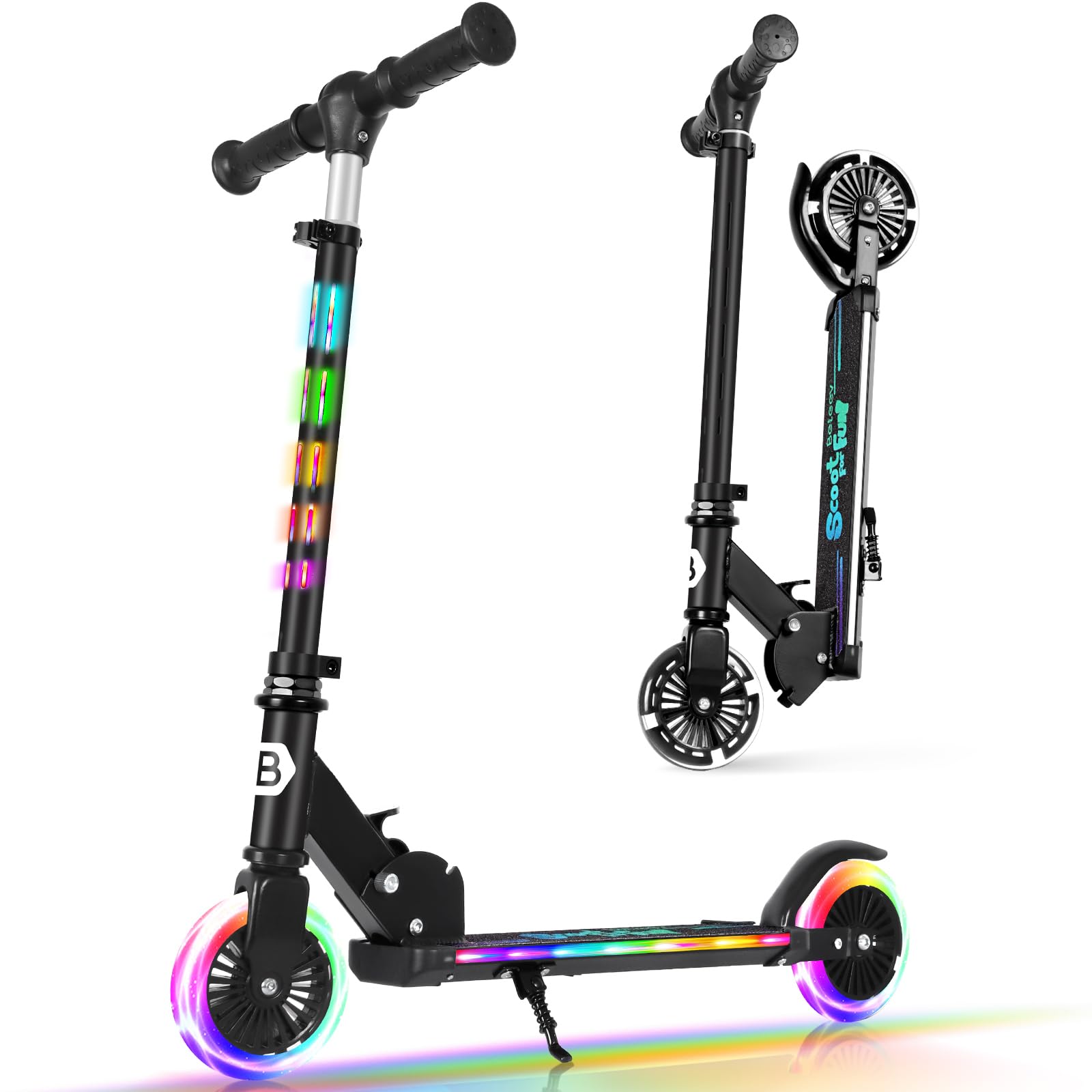 BELEEV V3 Scooter for Kids with Light-Up Wheels & Stem & Deck, 2 Wheel Folding Scooter for Girls Boys, 4 Adjustable Height, Lightweight Kick Scooter