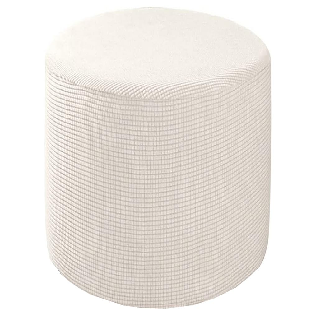 Odaima Round Ottoman Slipcover Cover Velvet Small/Large Footstool Protector Covers Stool Ottoman Covers Stretch with Elastic Bottom, Feature Textured Checked Fabric Machine Washable(#6,Diameter:55cm)
