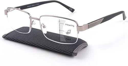 Miniatura 1 de Missfive Anteojos de lectura multienfoque prémium para hombre, bloqueo de luz azul, marco de metal progresivo sin bisagra de resorte roto (espacio