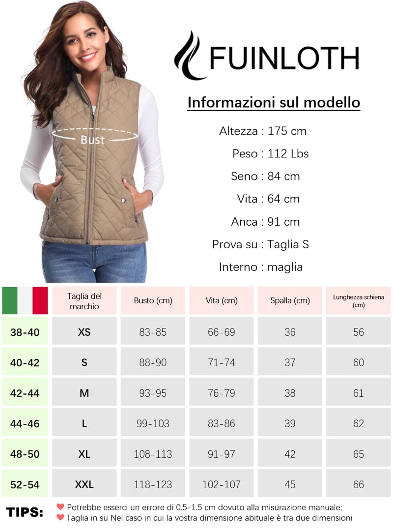 fuinloth Gilet Donna Smanicato Invernale Panciotto Dritto Collarei Giacche Ultraleggeri Senza Maniche Giacca con Tasca con Cerniera