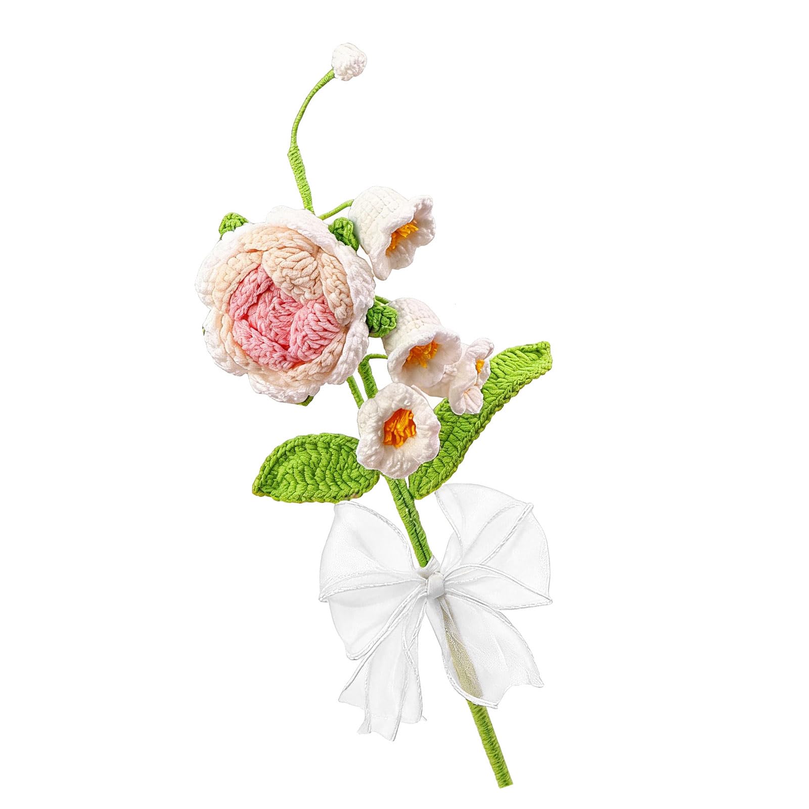 ZEPFJHE Crochet Flower Arrangement with Roses and Lilies for Vases Table Centerpieces Crochet Rose and Lilies Bouquet for Elegant Home Decor