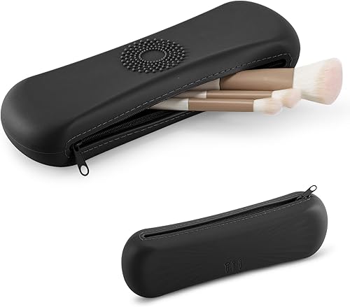 Soporte de silicona para brochas de maquillaje para viajes, cierre de cremallera, plegable, portátil, flexible, impermeable, bolsa de maquillaje,