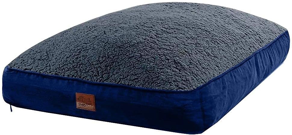 Floppy Dawg XL Dog Bed Replacement Cover. Removable and Machine Washable Cover for Mattress and Rectangular Pillow Beds. 48L x 30W. Blue Suede with Gray Top.