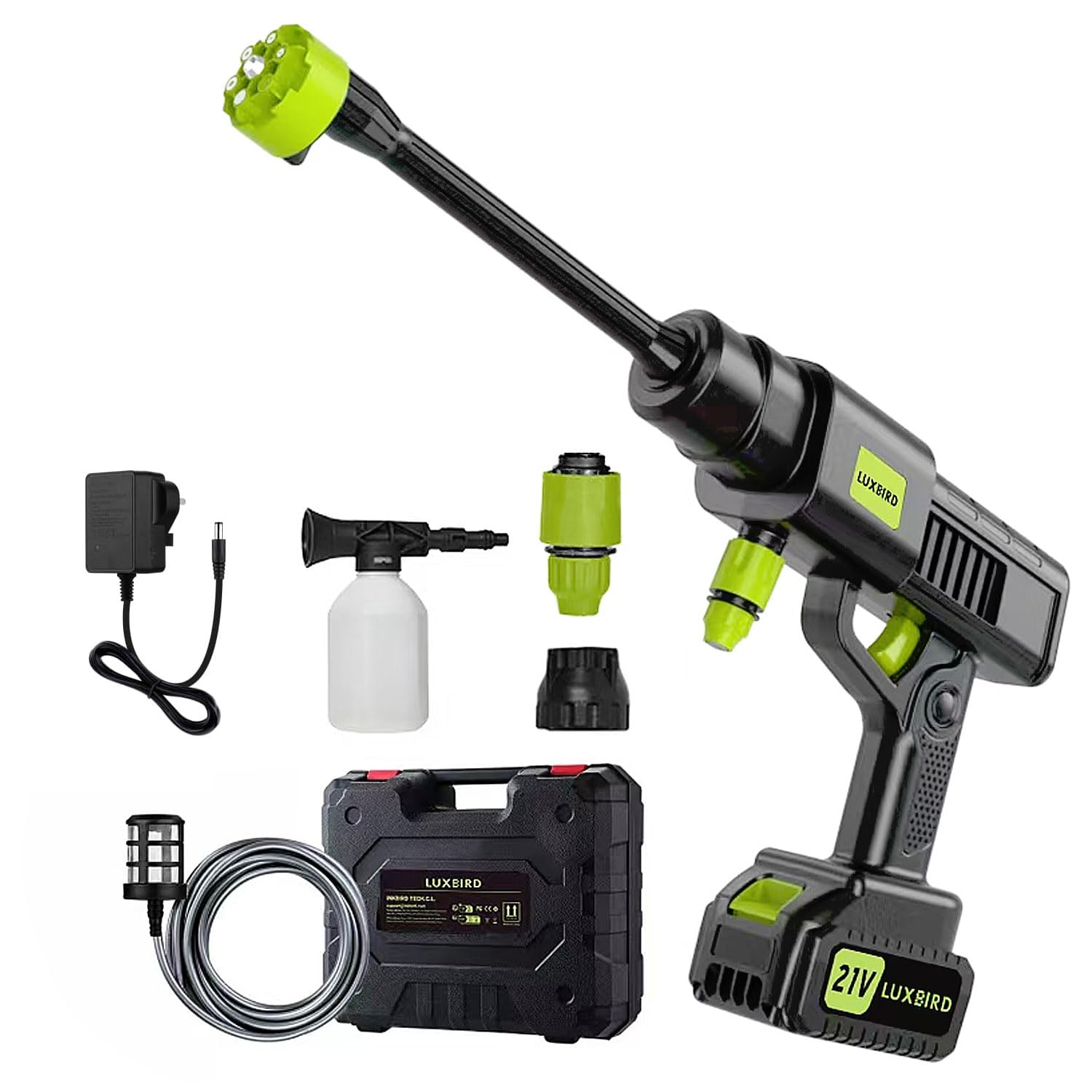 Luxbird High-Pressure Washer 21V with Adjustable Spray Nozzle, Portable Car Washing Water Gun, Cordless Garden Cleaning Sprayer with Rechargeable Battery, Electric Handheld Washer for Windows & Floor