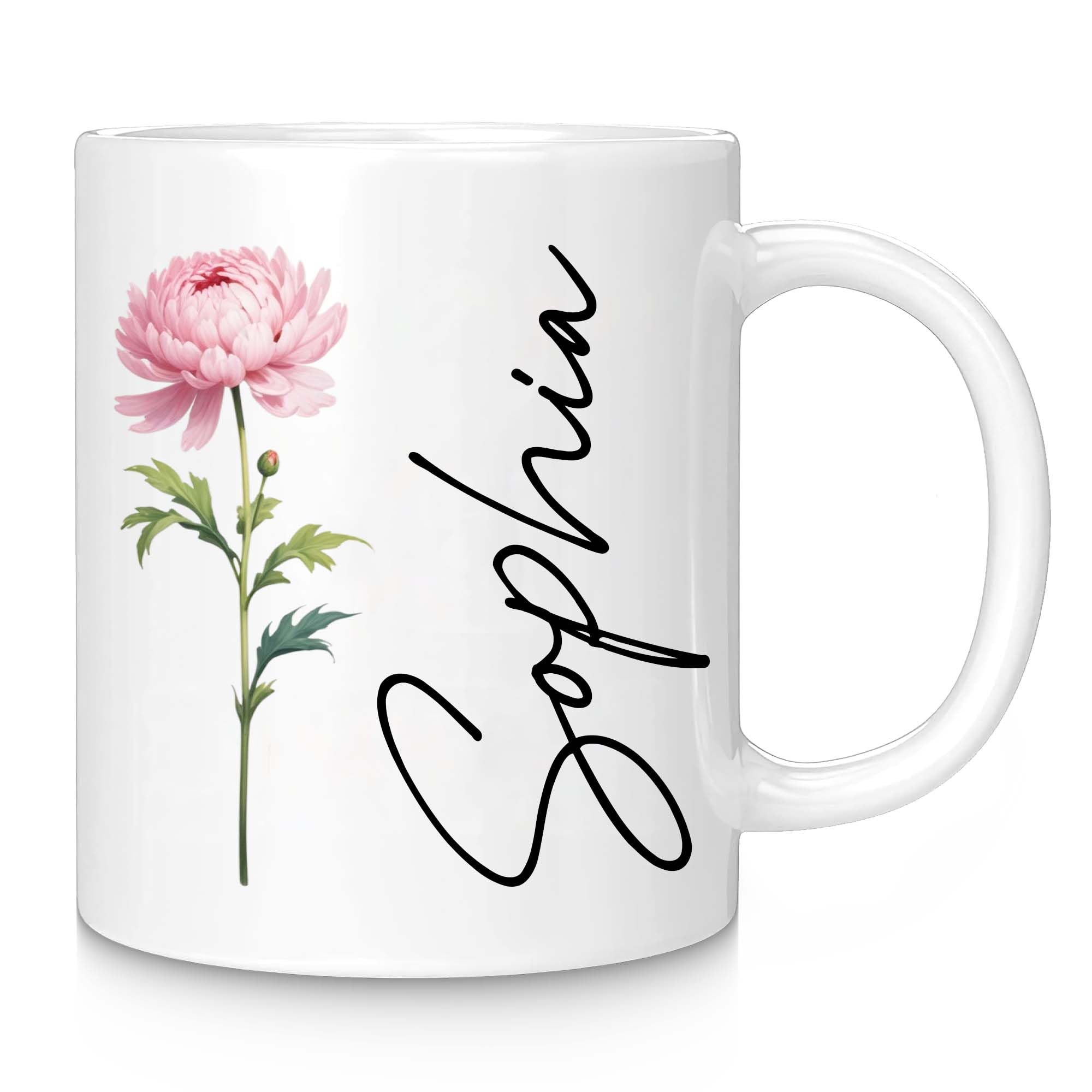 Custom Coffee Mug 11oz Ceramic Coffee Cup with Photo Text Birth Flower Personalized Christmas Mom Sister Grandkids Coworker