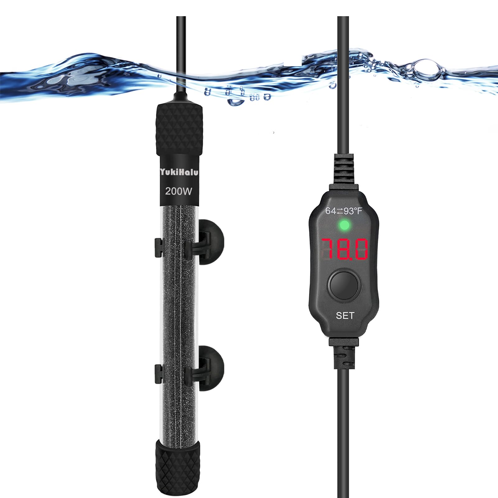 YukiHalu Pequeño calentador sumergible para acuario, mini calentador ajustable de 25 W, 50 W, 100 W, 200 W, 300 W, con controlador de temperatura externo, pantalla LED, utilizado para 5/10/20/40/60