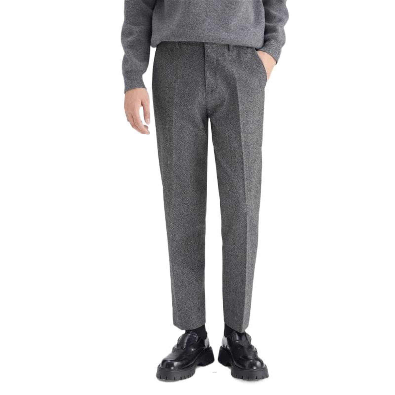 Mens Suit Pants Autumn Winter Thickened Straight Leg Loose Business Casual Warm Office Pants for Men