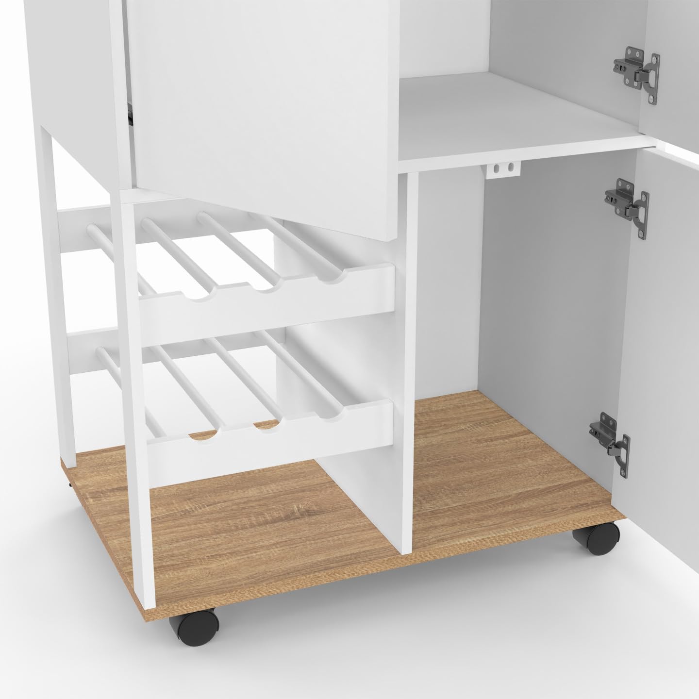 IDMarket - Credenza da cucina COSY con armadietti e portabottiglie in legno e bianco