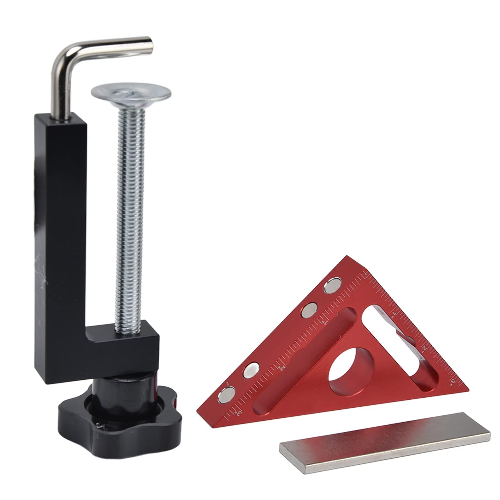 Righello angolare di posizionamento a 90 gradi, set di morsetti triangolari per la lavorazione del legno, realizzato in lega di alluminio con scale imperiali e metriche trasparenti, include righello