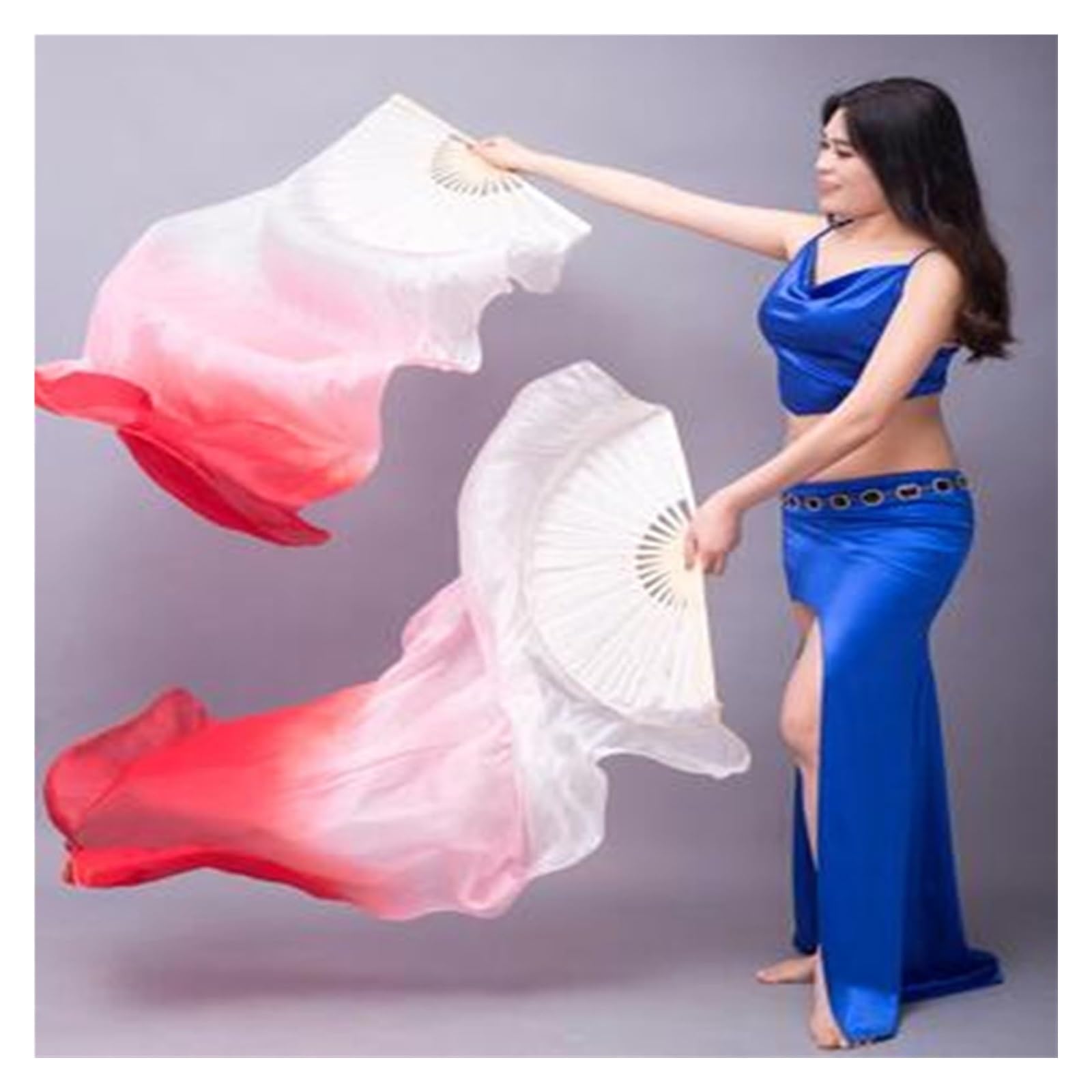 Silks Fani tańca brzucha, dzieci kobiety taniec brzucha s 1 para gradientowy tancerz ćwiczenia długi wachlarz rekwizyty 120 cm/150 cm/180 cm jedwabny wachlarz