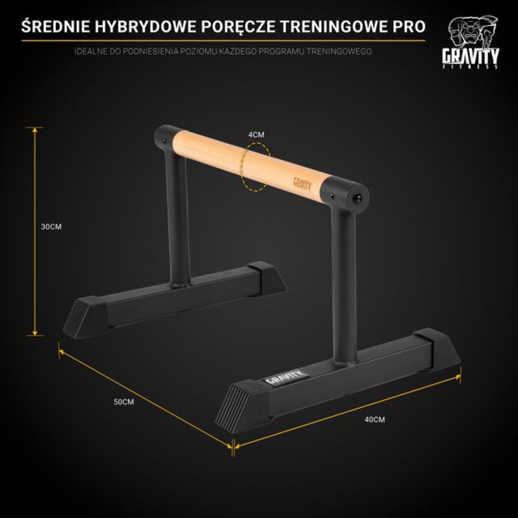 Gravity Fitness Pręty parallette z hybrydowymi drewnianymi uchwytami, stabilne do kalisteniki, gimnastyki, treningu siłowego, przenośne i lekkie, do domowej lub komercyjnej siłowni