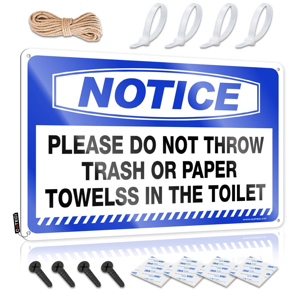 Mwfkkaddb Men's One Color Funny Wall Signs Notice Please Do Not Throw Trash Or Paper Towelss In The Toilet Tin Sign Man Cave Tin Sign Man Cave Sign Decor(20X30cm)
