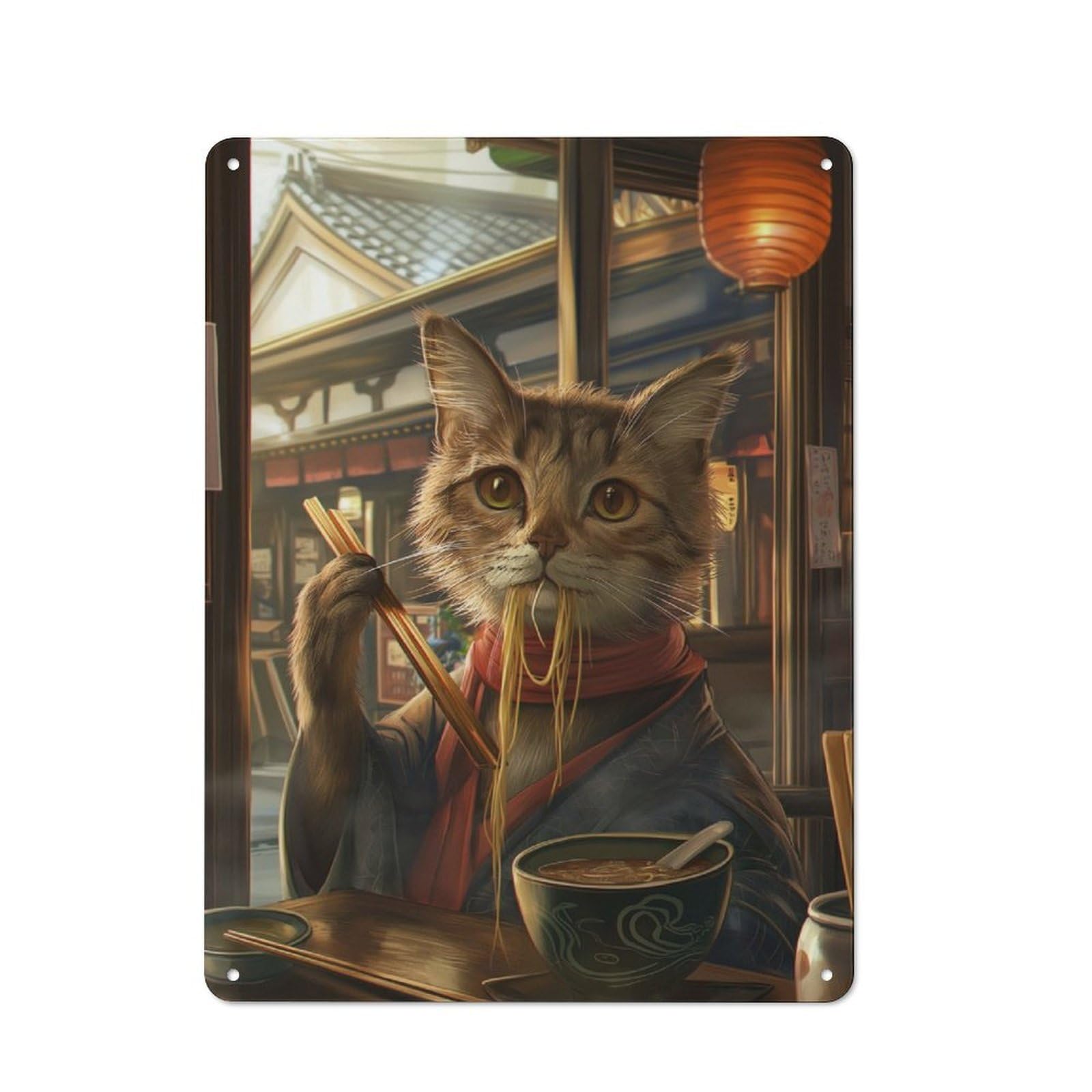 Junmoney Funny Cat Ramen Noodles Vintage Metal Plaque 40X30cm For Dining Room Or Kitchen, For Home Decor Collectors Refreshing A Room In Autumn