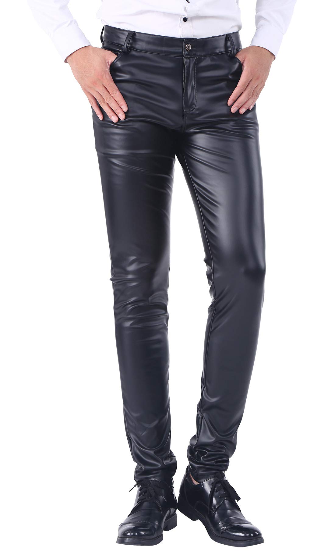 Leren broek heren retro punk stretch leren jeans ademend slim fit bikerjeans comfort jeans rocker leren broek motorbroek, Z004-grijs, 34
