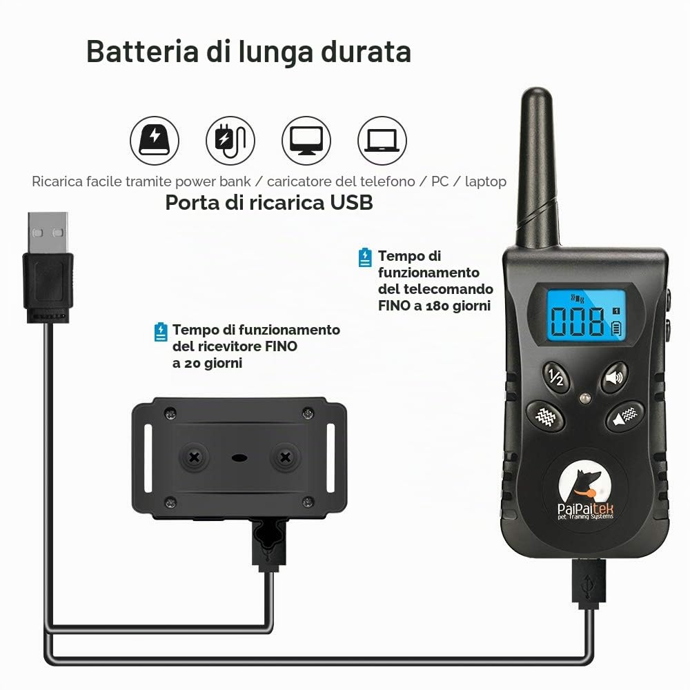 Collare antivibrazione per cani, collare anti-shock con telecomando fino a 487,7 m, con suono e vibrazione, collare per addestramento cani