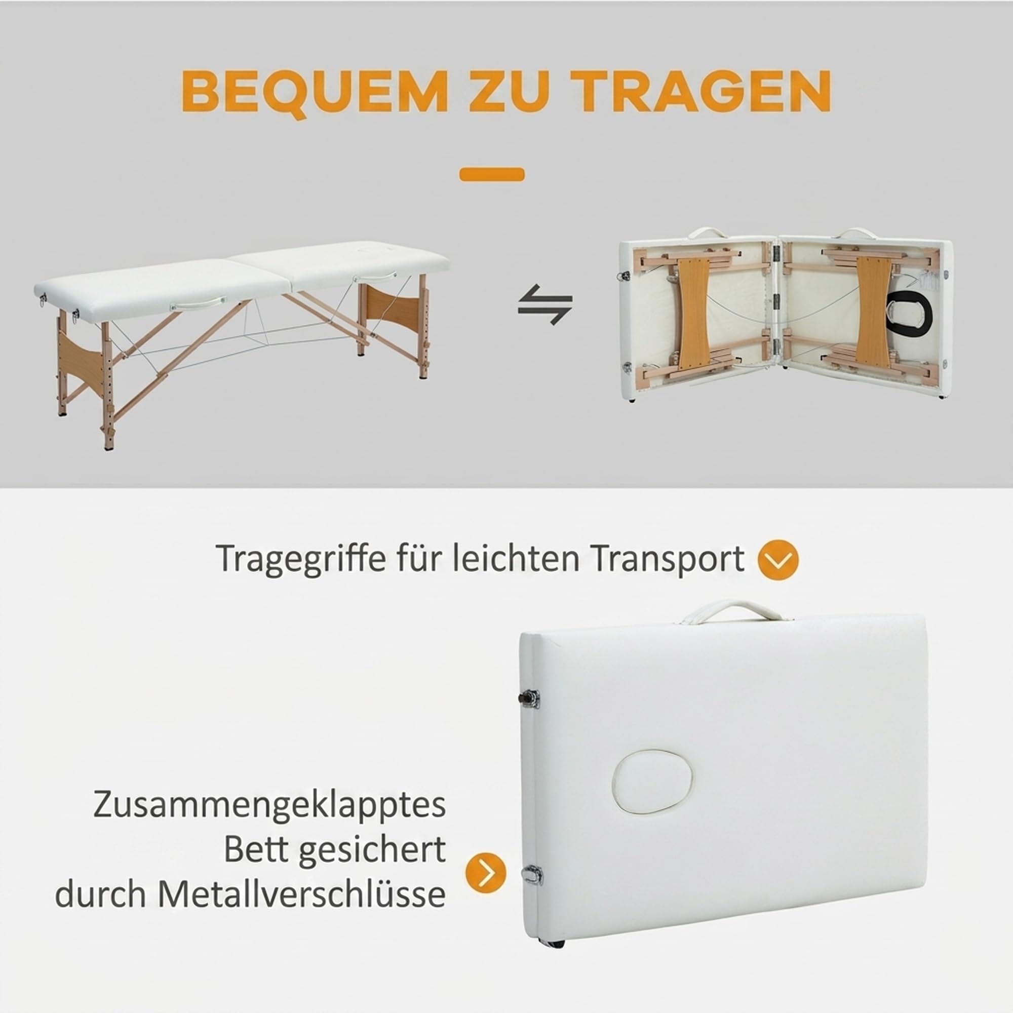 HOMCOM Mobile Massageliege 2 Zonen Klappbar Höhenverstellbar Cremeweiß