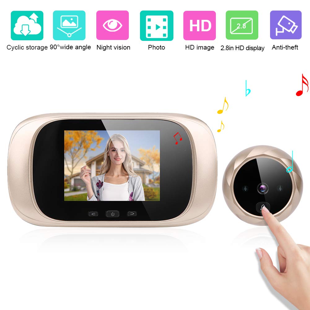 Tbest Spioncino digitale con schermo LCD TFT da 2,8 pollici, visione notturna a infrarossi, per porte da 35 a 110 mm di spessore 14-30 mm, con foro per porta ciclica