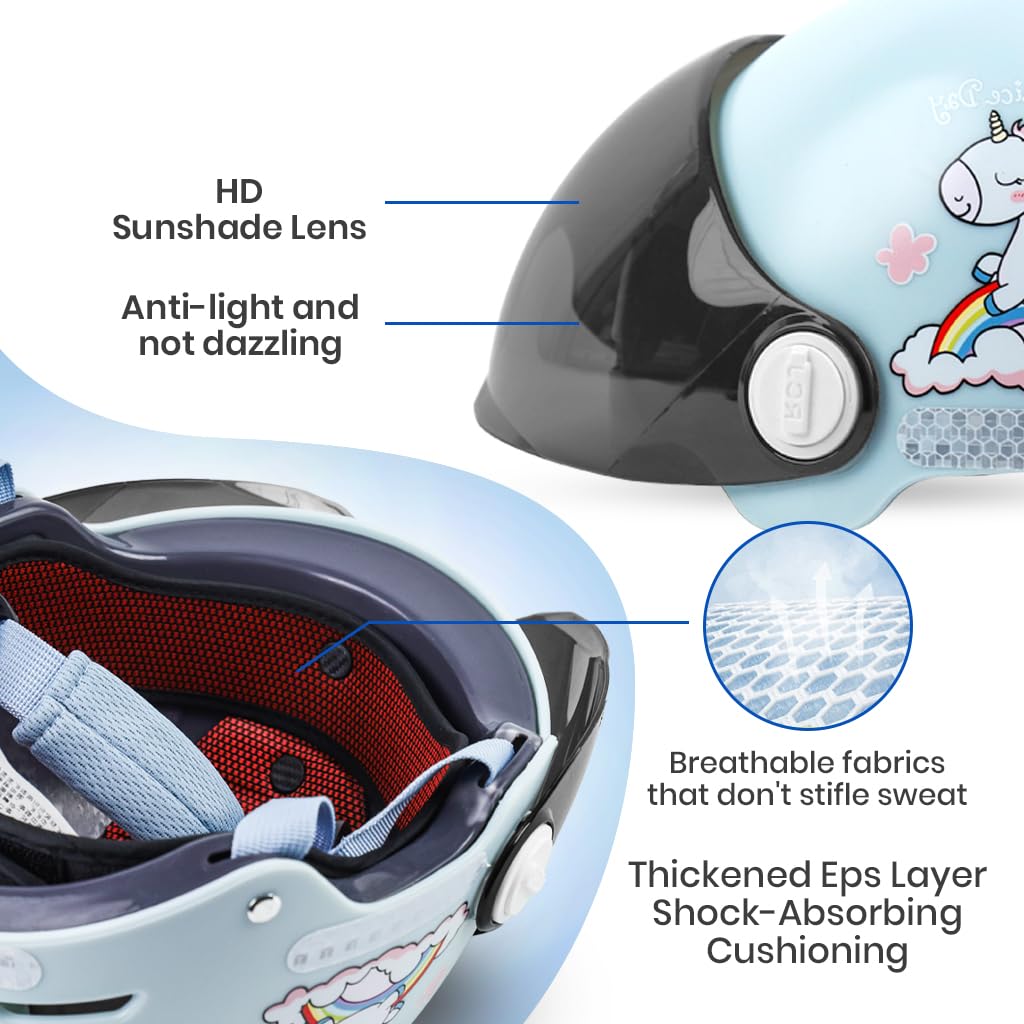 PROBEROS Kids Bike Scooter Safety Helmet Ages 7-14 Unicorn UV Visor Blue 3