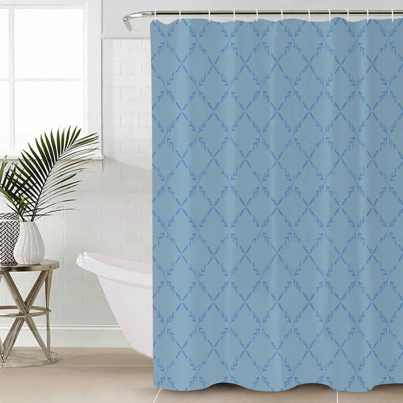Huotupsine Blue Rhombus Shower Curtain Set - 36" x 78" Washable Bathtub Curtain with 12 Hooks, Classic Geometric Plaid Modern Abstract Art Waterproof