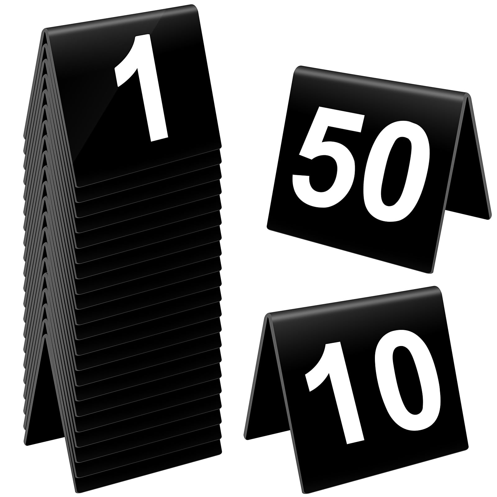50 Pack Table Numbers 1-50 Double Side Numbered Table Tents Acrylic Tent Table Numbers, Plastic Table Tent Cards for Wedding Reception Party Banquets (Black)