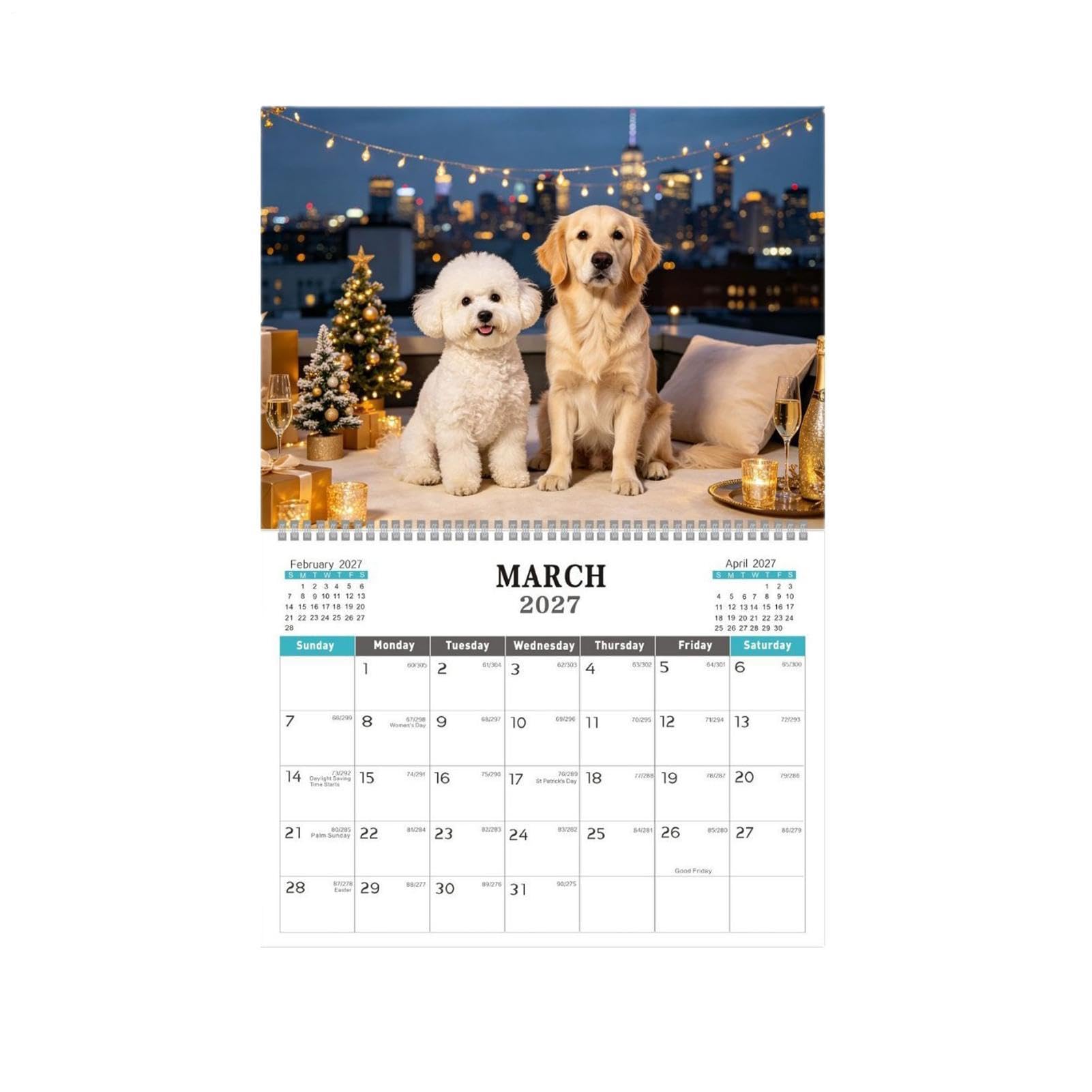 Calendrier mural 2027 amusant et mignon sur 12 mois en forme de chien