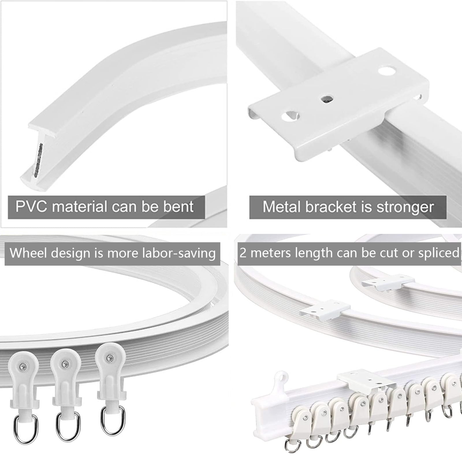 Binario Curvo Per Tende 5M ELICNA - PVC Flessibile Per Soffitto, Con Accessori Complet