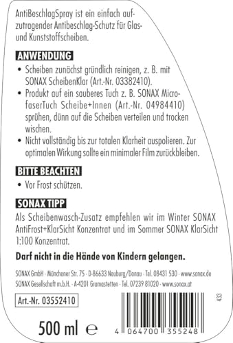 SONAX AntiBeschlagSpray (500 ml) – Ansicht 2