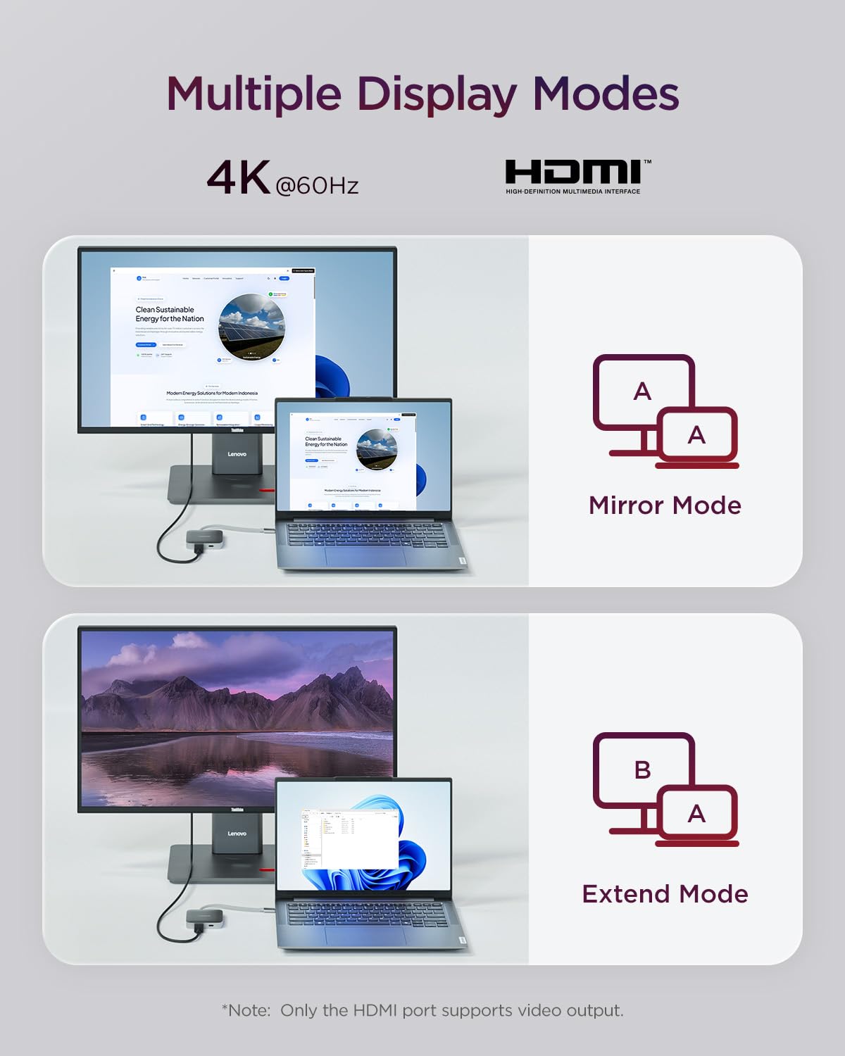 Lenovo Hub de Viaje USB-C 5 en 1, Entrega de energía de 90 W, HDMI 4K 60 Hz, Puertos USB-C y USB-A, Plug and Play, Compacto, Gris Plateado