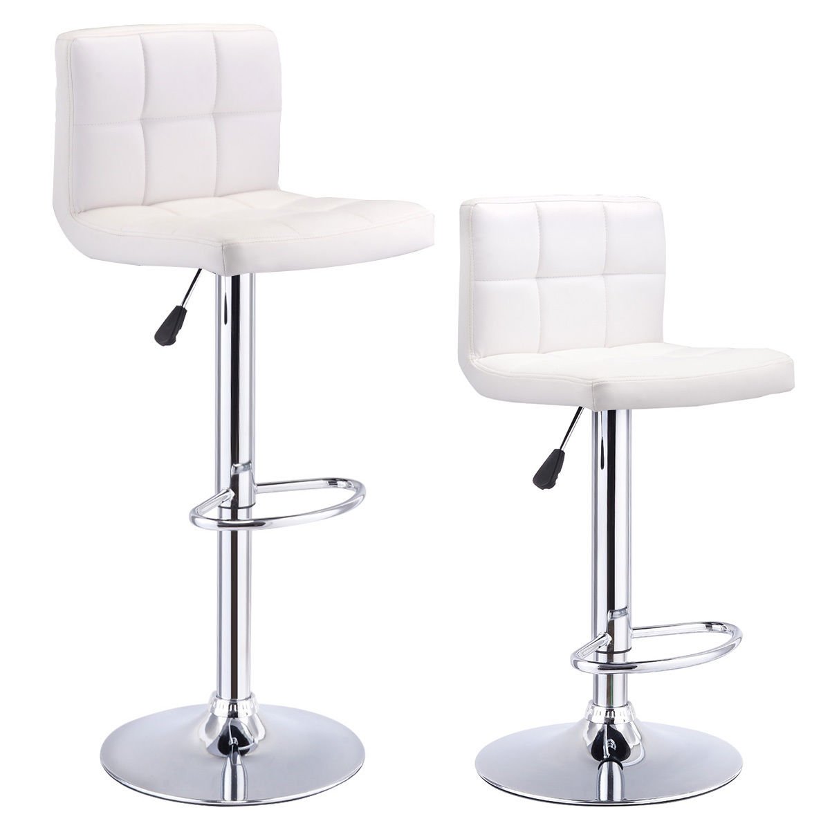 New 2PC Bar Stools PU Leather Adjustable Barstool Swivel Pub Chairs White