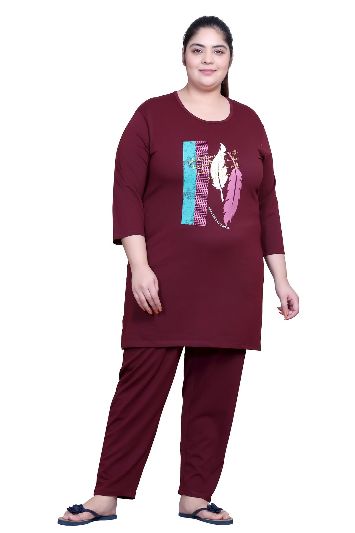 in love Women's Plus Size Printed Long Tops, Round Neck 3/4 Sleeve Relaxed Fit Longline T-Shirt Tunic-picture-45