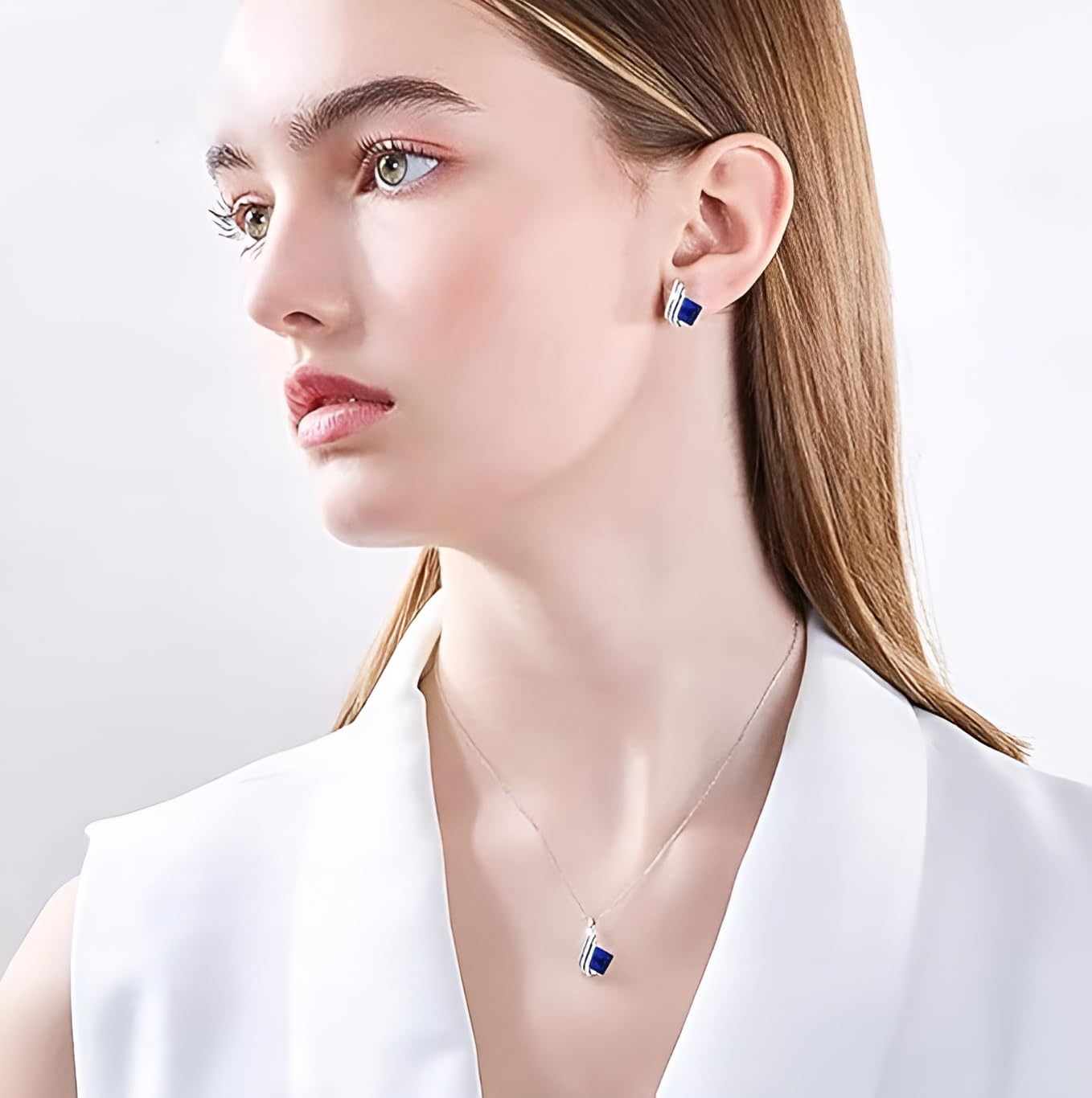 11 FARBEN Ohrringe Silber 925 mit Halskette Damen Set - Hochwertige Österreichische Kristalle und Zirkone - Schmuck Kette damen - Ohrringe Set mit Halskette