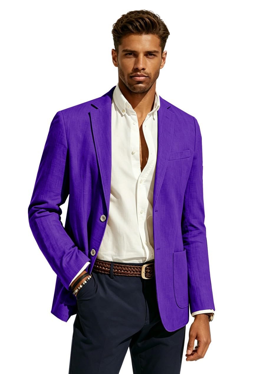 Blazer décontracté pour homme en lin léger avec doublure à 2 boutons