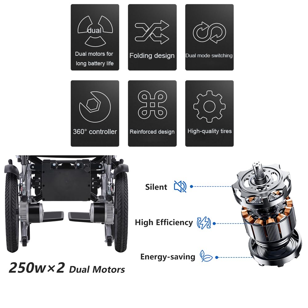Silla de ruedas eléctrica plegable reclinable con control remoto para adultos, con potencia de 500 W, asiento ergonómico, batería de larga duración de 20 AH y ajuste de ángulo de hasta 150 kg.