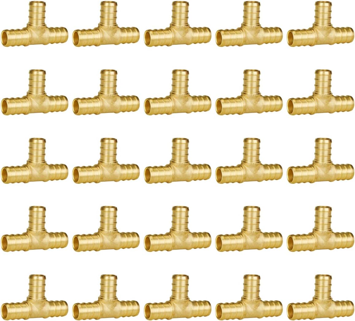 SUNGATOR Pex Fittings 1/2 Inch, 25-Pack 1/2" Pex Tee Fittings, No Lead Brass, NSF, UPC Certified