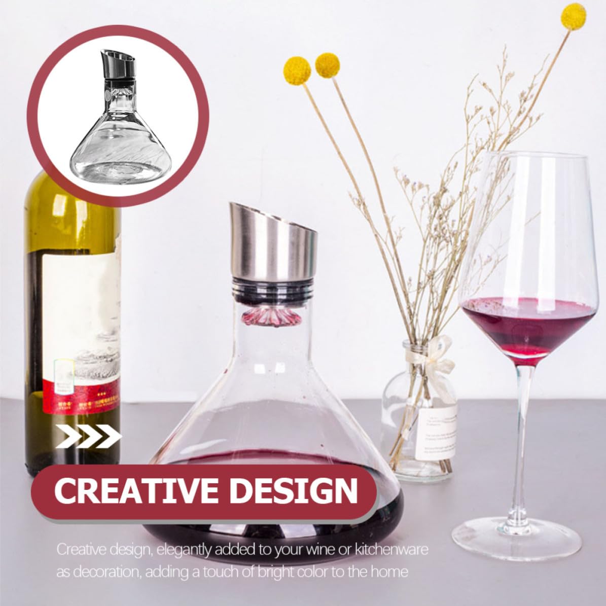 Caraffa Decanter in Vetro Borosilicato Bianco per Vino e Succhi