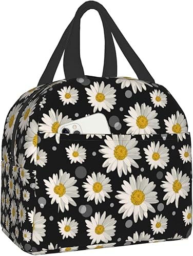 Miniatura 2 de Bolsa de almuerzo con diseño de margaritas blancas, con aislamiento, reutilizable, contenedor de comida para mujeres, oficina, picnic, trabajo,