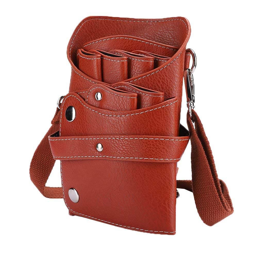 Scissor Pouch Belt, Salon Barber Hair Scissors Holster Scissors Pouch PU Leather Hair Stylist Shear Hairdressing Tool Case Bag Holder Pouch with Waist Shoulder Belt (Brown)