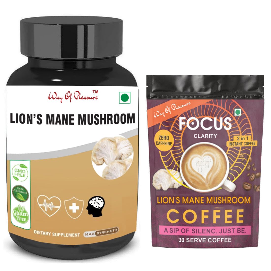 Way Of Pleasure Lions Mane Mushroom Capsule & 45g Coffee For Support to Digestive Healthy Heart Immune System Brain & Nerve For Men & Women (30 Capsule & Coffee 45g)-picture-26