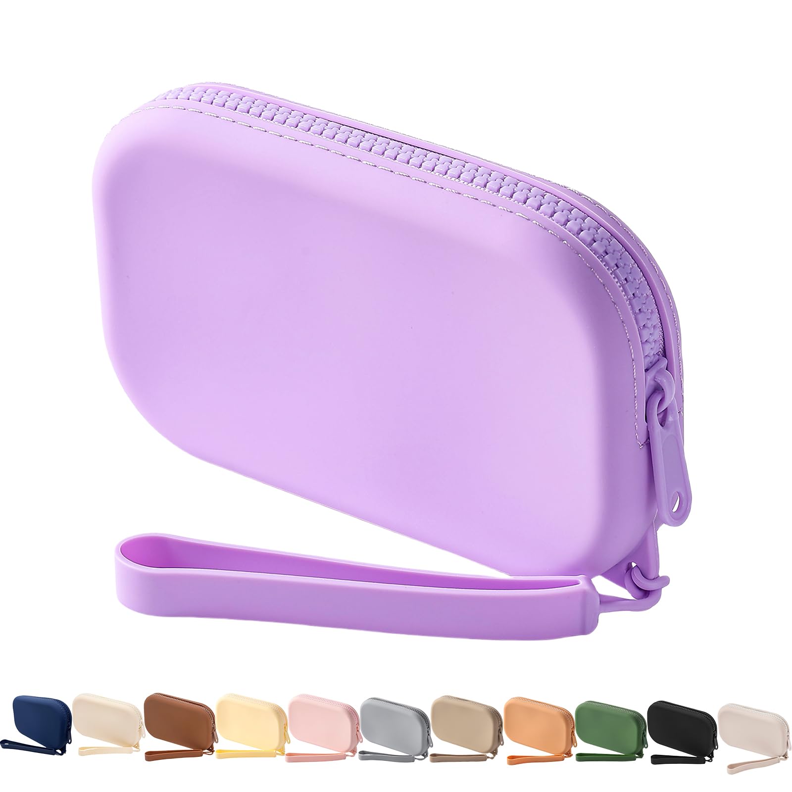 WHHJM Small Silicone Multifunctional Essential Bag Portable Travel Makeup Bag for Women Men Cards Cash Bag Zipper Pouch (Purple)