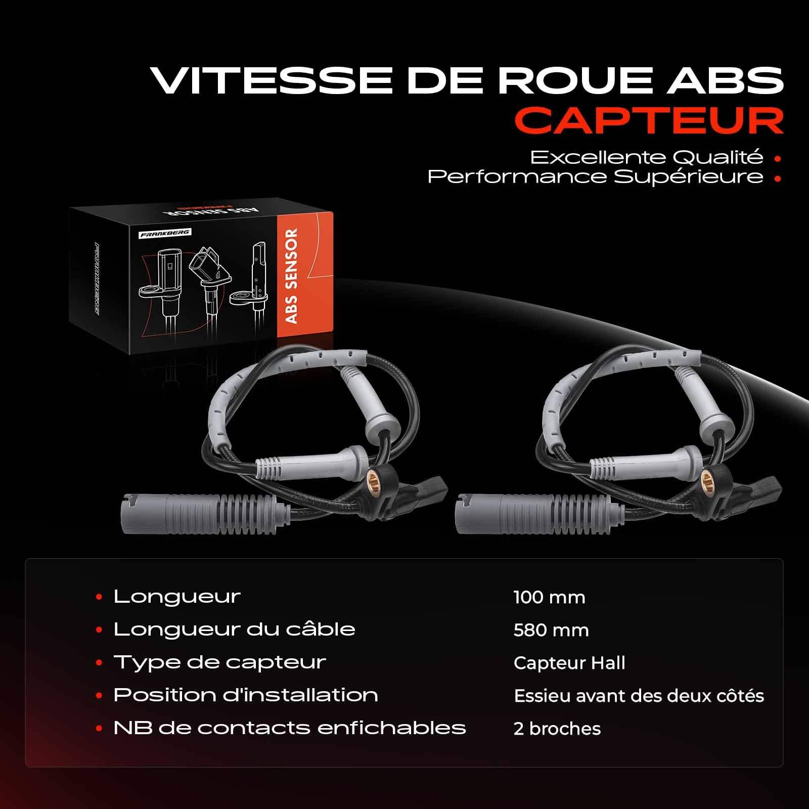 Frankberg 2 capteurs de vitesse de roue ABS avant 34526760424 | Compatible avec: Série 1 Cabriolet E88, Série 1 E81, Coupé Série 3 E92, Série 3 Touring E91, Série 3 Cabriolet E93