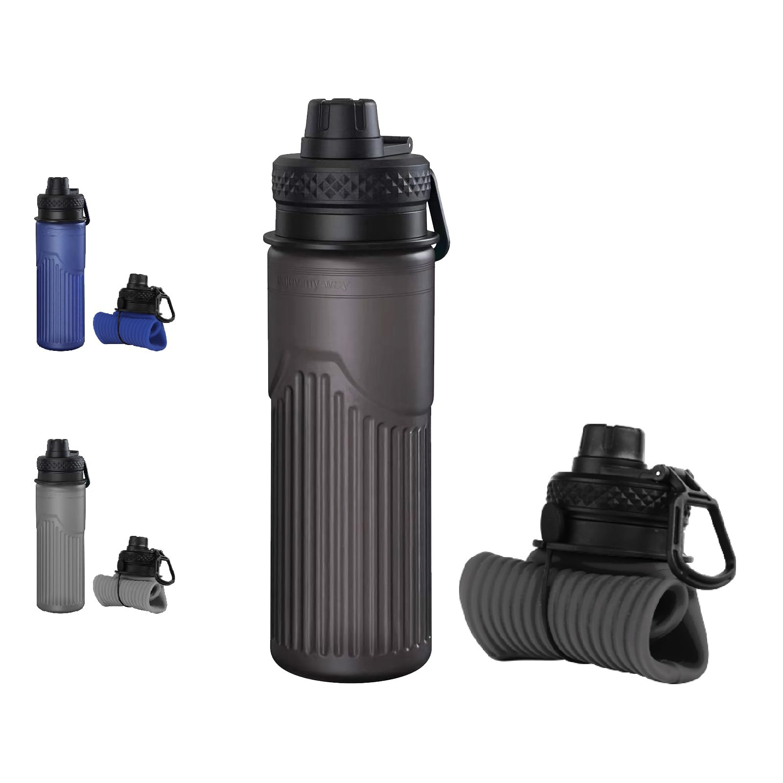 paspring Collapsible Water Bottle, Sport Water Bottle 24oz, Reuseable BPA Free Silicone Foldable Water Bottles Leak-proof Portable Water Bottle for