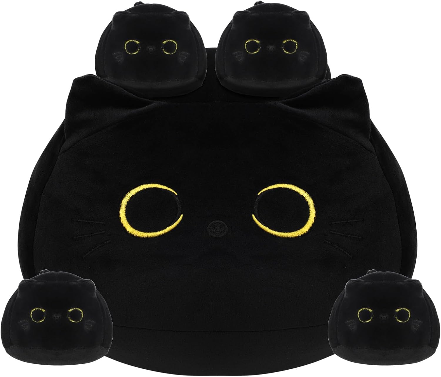 5 Pack Cat Plush Toy Set, Cute Black Cat Stuffed Animal with 4 Baby