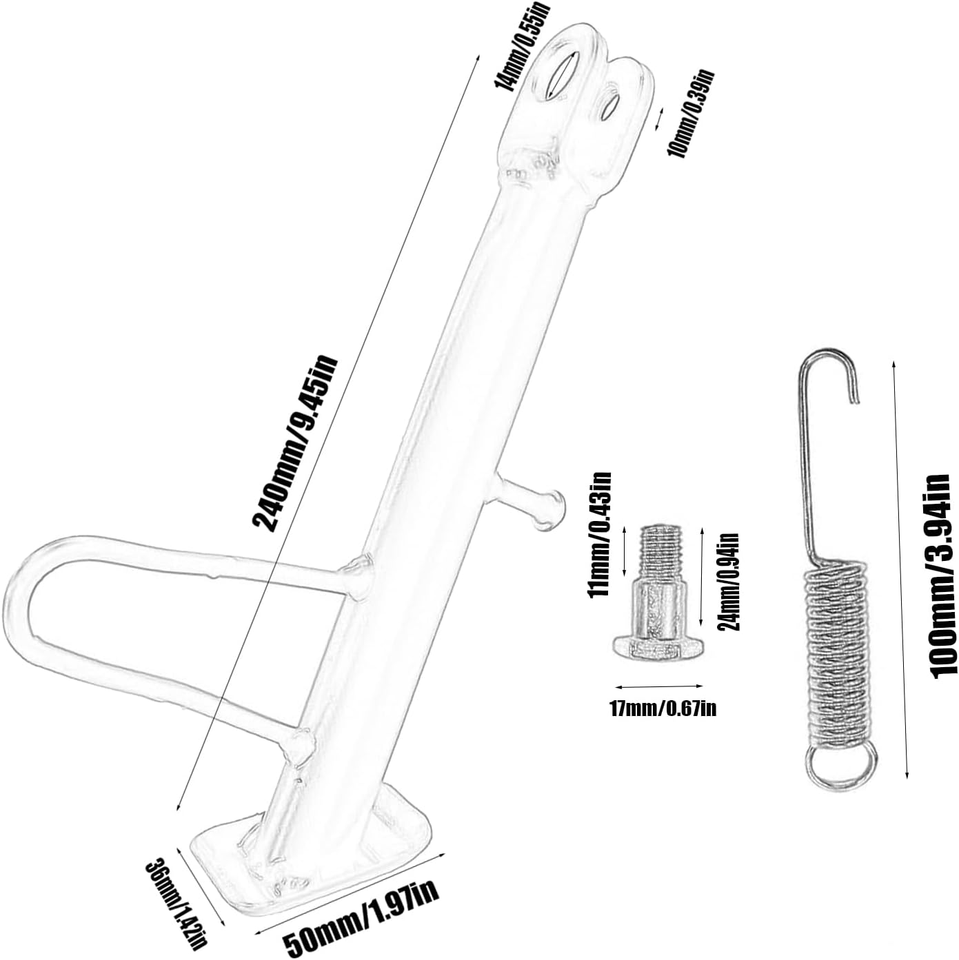 Universal Motorcycle Stainless Steel Kickstand Accessories Motor Scooter Modified Tripod Holder Kickstand Foot Side Support Stand Motor Scooter Motorbike Motocross Dit Pit Bike (14cm) (24cm)