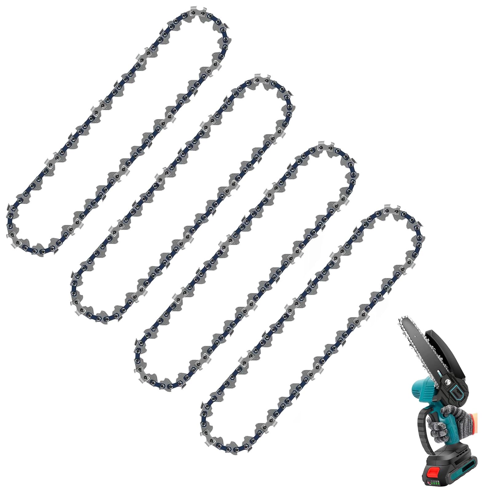 4PCS 8 Inch Chainsaw Chains, Mini Chainsaw Chain Replacement for Cordless Handheld Chainsaws, Low-Kickback Small Chainsaw Blade for Tree Trimming and Wood Cutting (45 Drive Links) (4 PCS 8In)