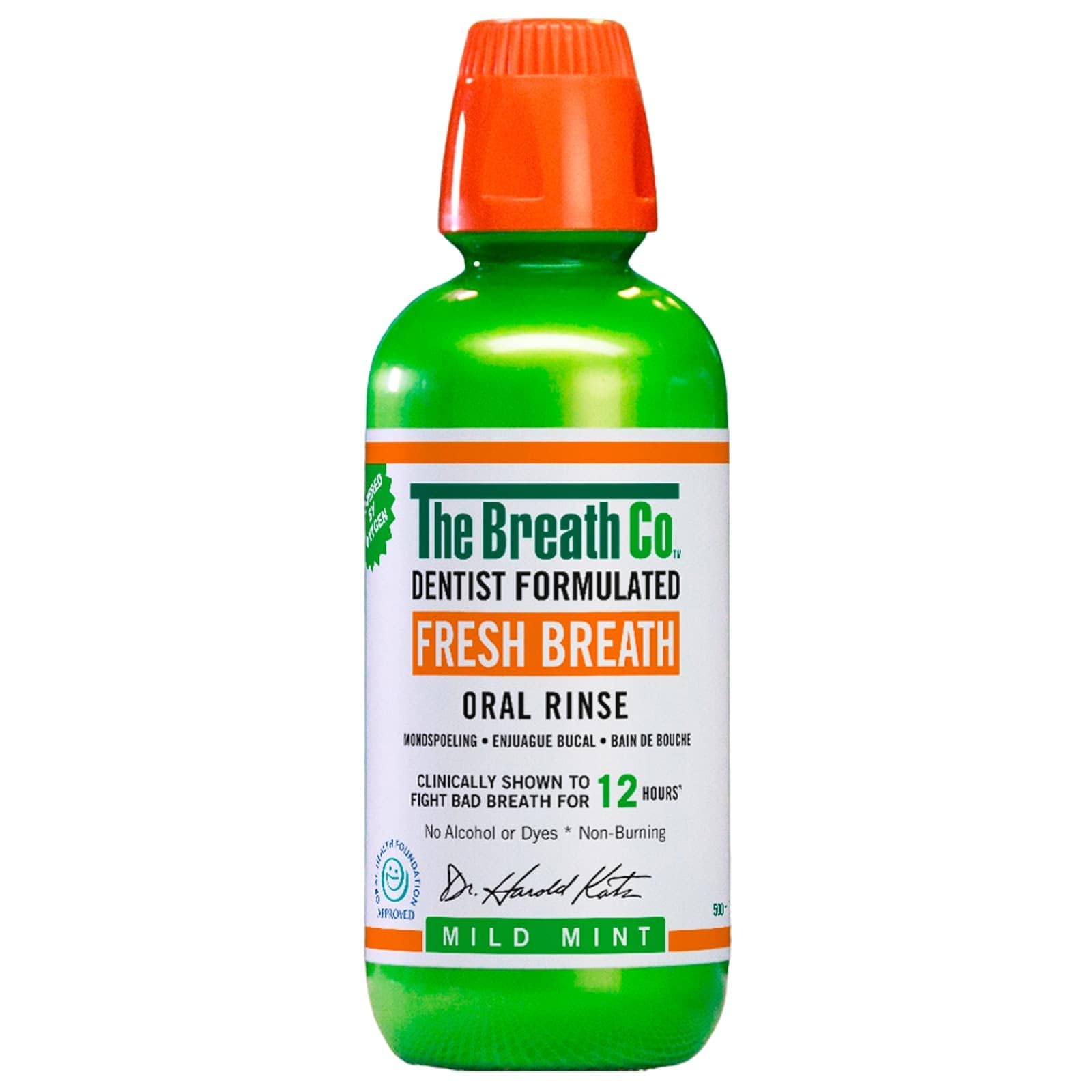 Alcohol Free Mouthwash - Dentist Formulated Oral Rinse for 12 Hours of Fresh Breath - Mild Mint Flavour, 500ml